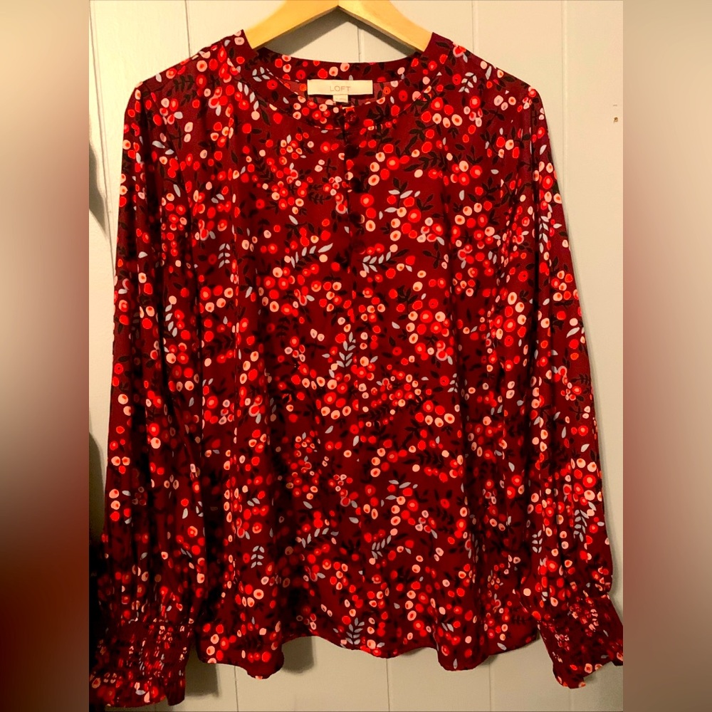 SOLD CROSS POSTED- LOFT-size medium shades of red/ pink blouse